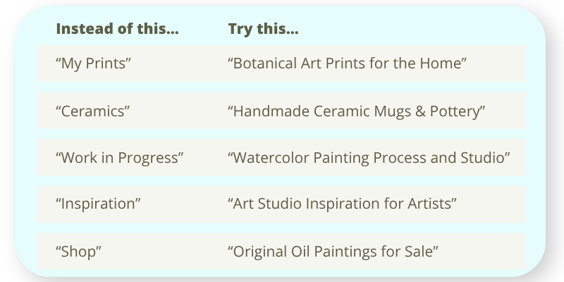 Pinterest board naming strategy for artists with keyword-rich board name examples for art marketing