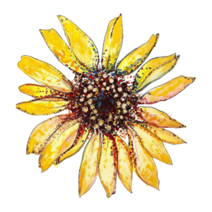 A hand-painted sunflower, a symbol of gratitude
